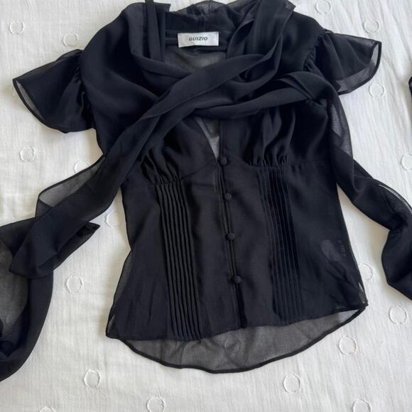 Guizio black sheer long sleeve blouse - Picture 2 of 3